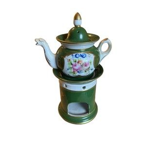 Antique French Porcelain Veilleuse Tisaniere Tea Coffee Pot Warmer Handpainted